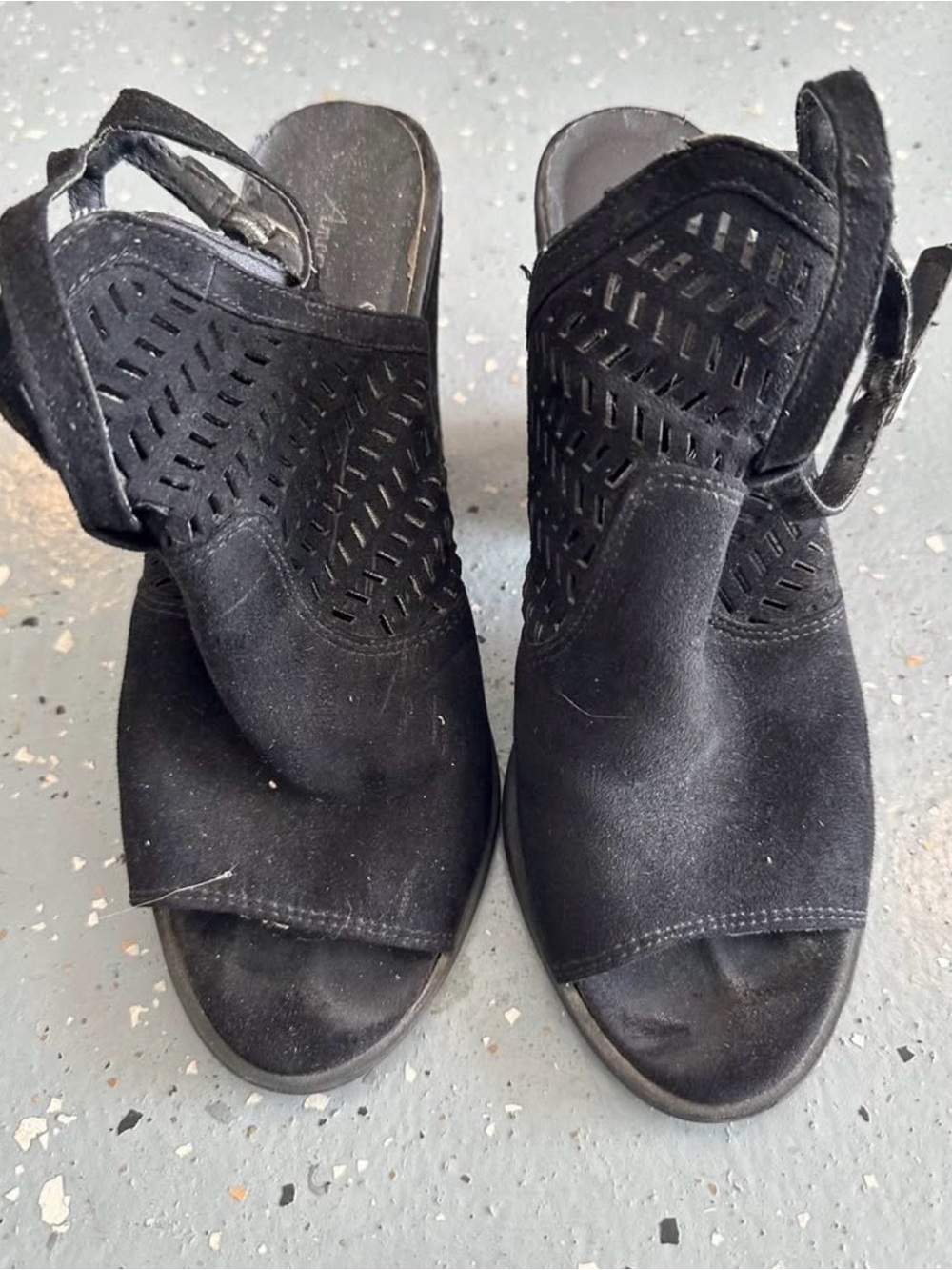 American Eagle Outfitters Black Suede Peep-Toe Cutout Slingback Heels